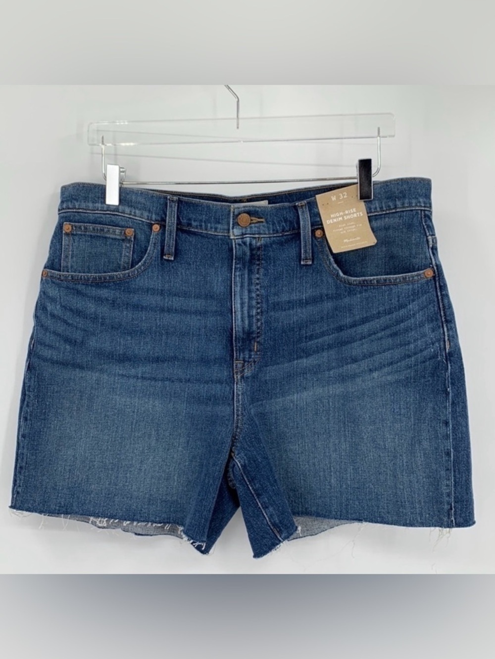 Madewell High rise denim shorts jeans cut-off raw frayed hem woman new 32